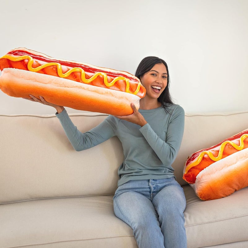 Much Comfort 30" 3D Supreme Hot Dog Throw Pillow - Made with Super Soft & Ultra Premium Fabric - Cute, Comfortable, Plush, Stuffed Body Cushion for Home Decor - Best Funny Gift for Meat Lovers - Large - Image 4